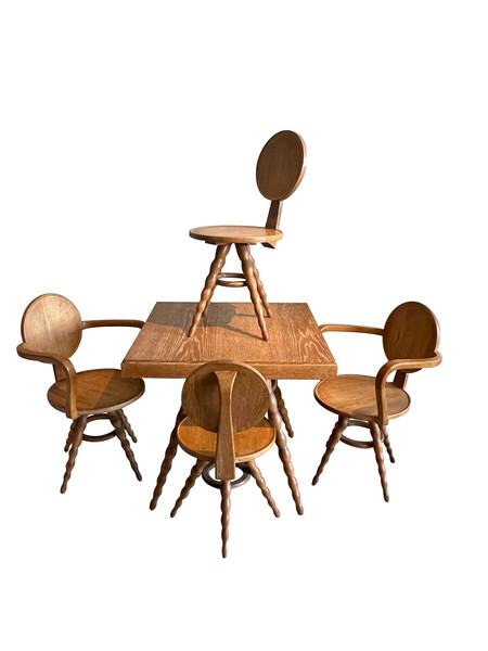 1940's French Victor Courtray Set of Four Dining Chairs and Table