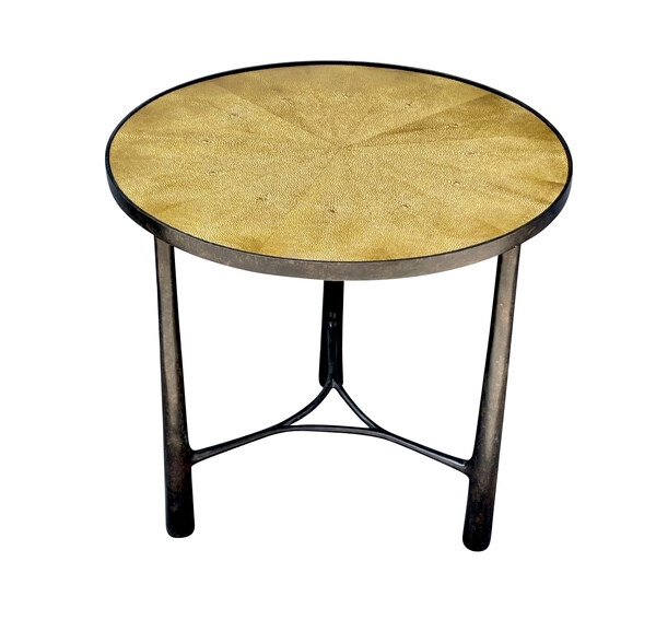 Contemporary German Bronze Side Table Faux Shagreen Top