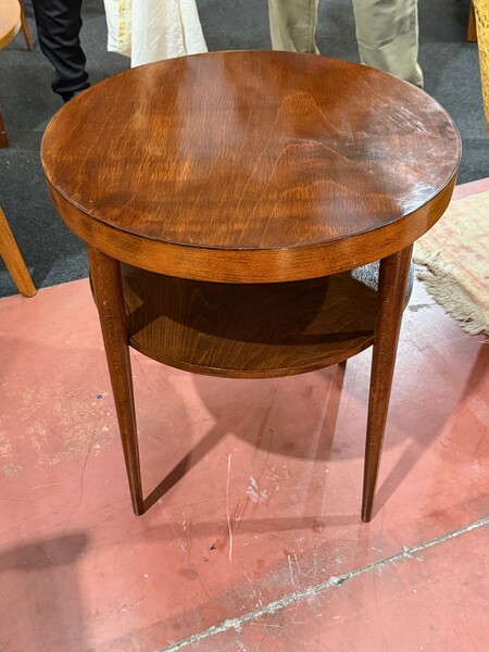 1940's Hungary Round Side Table with Shelf